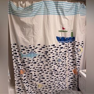 Pottery Barn Kids Nautical Fish shower curtain  - Navy, Blue, Green, Yellow